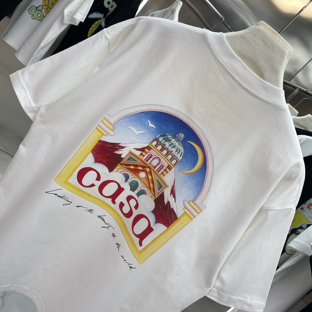 “Casablanca Classic Series: Velvet Cotton Short-Sleeve T-shirt in White and Black” - 图片 8