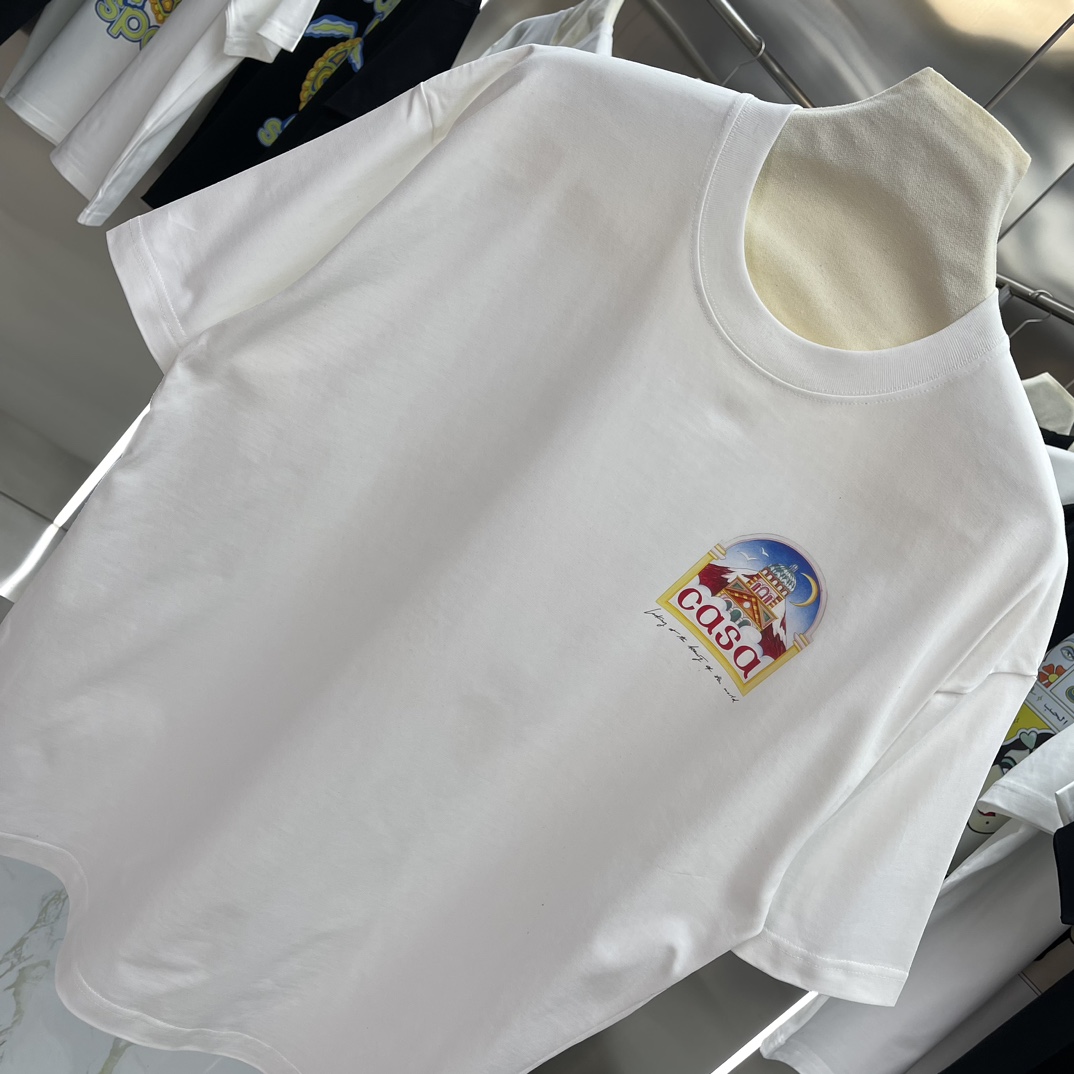 “Casablanca Classic Series: Velvet Cotton Short-Sleeve T-shirt in White and Black” - 图片 3