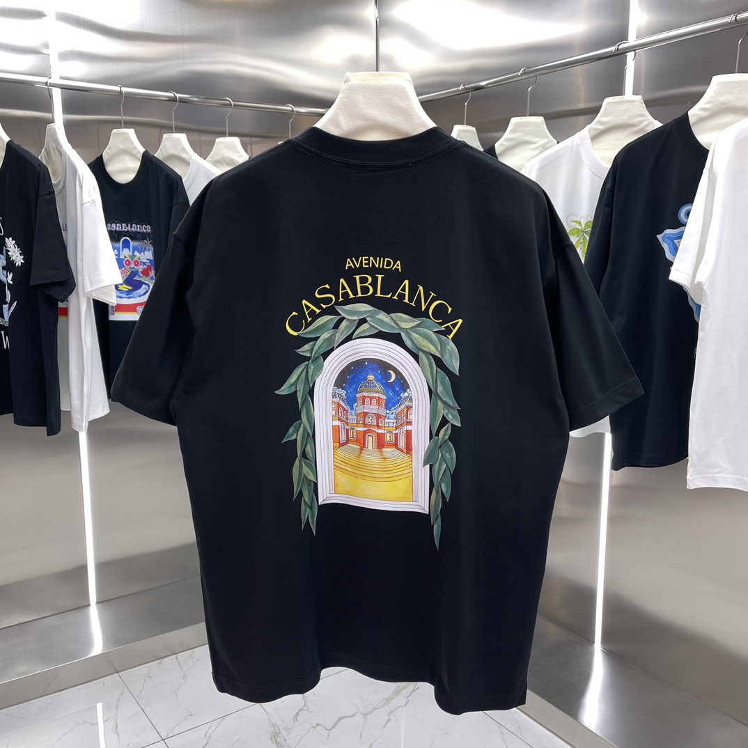 Casablanca Classics Short-Sleeve Velvet Cotton T-Shirt – White/Black, SM-XXL Sizes - 图片 5
