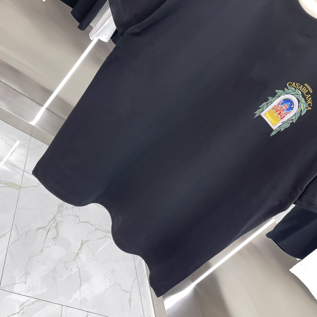 Casablanca Classics Short-Sleeve Velvet Cotton T-Shirt – White/Black, SM-XXL Sizes - 图片 4