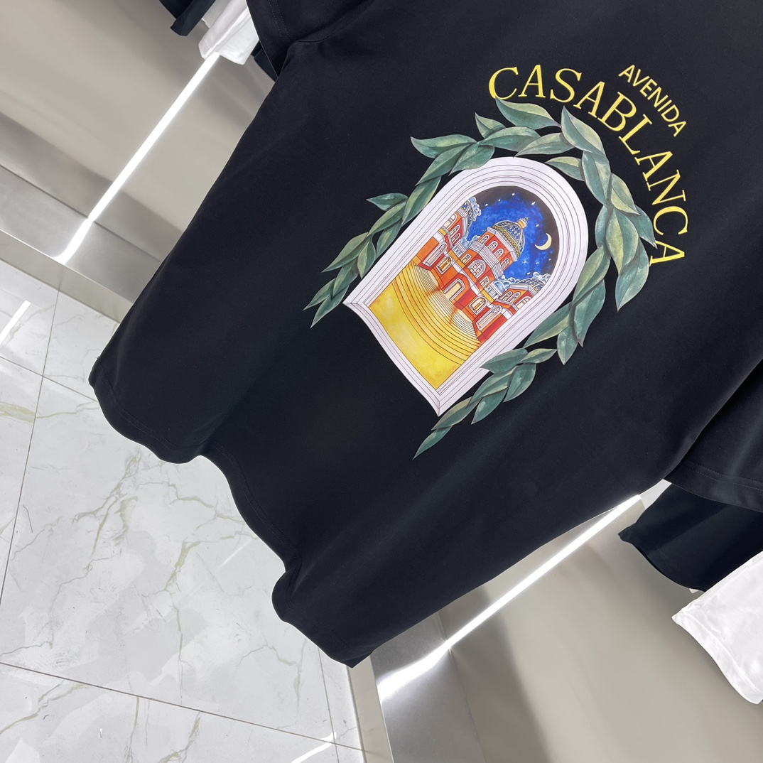 Casablanca Classics Short-Sleeve Velvet Cotton T-Shirt – White/Black, SM-XXL Sizes - 图片 8