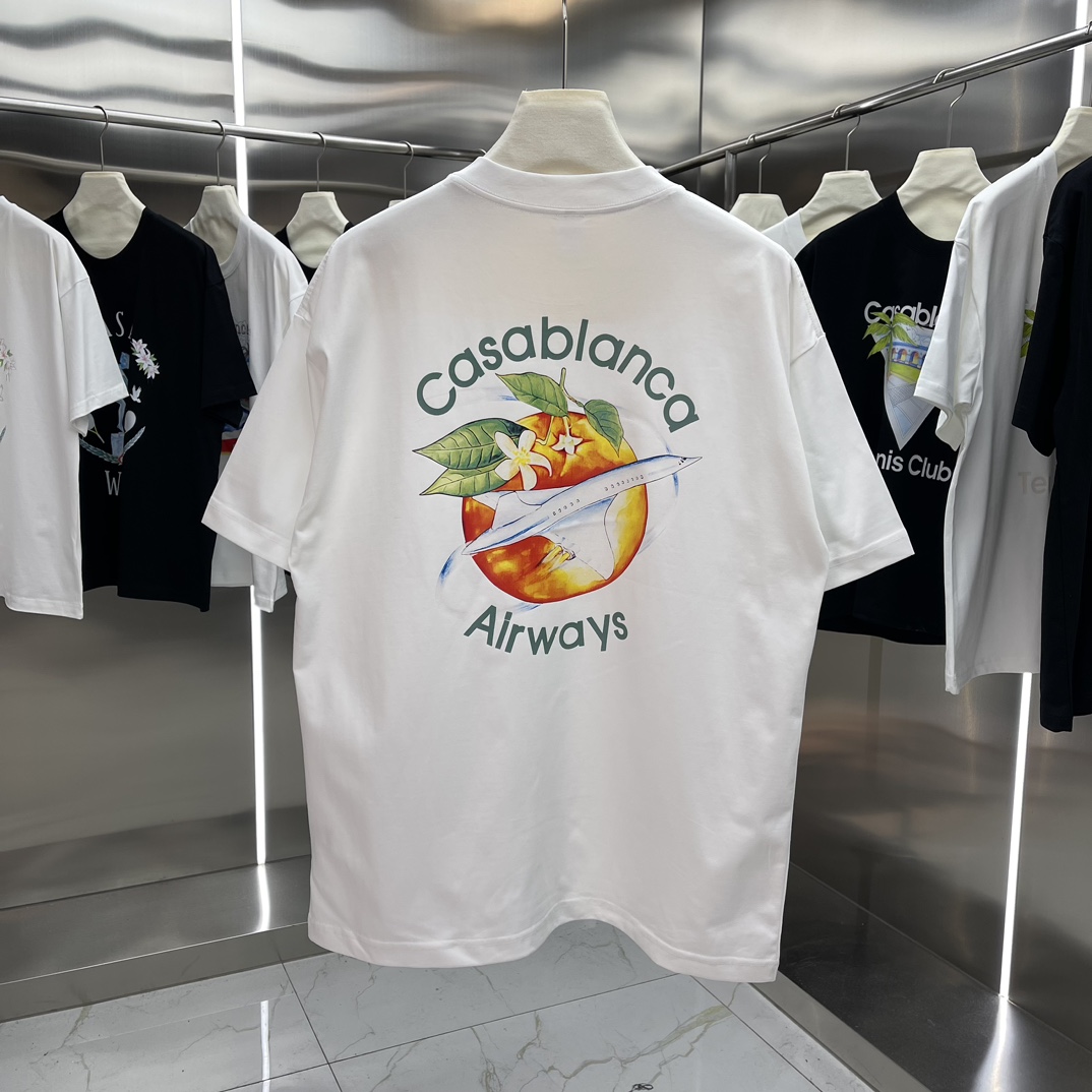 Casablanca Classics Short-Sleeve T-Shirt in Velvet Cotton, White and Black, Various Sizes - 图片 5