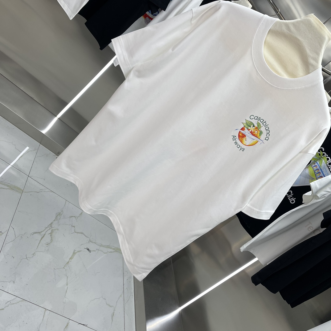 Casablanca Classics Short-Sleeve T-Shirt in Velvet Cotton, White and Black, Various Sizes - 图片 2
