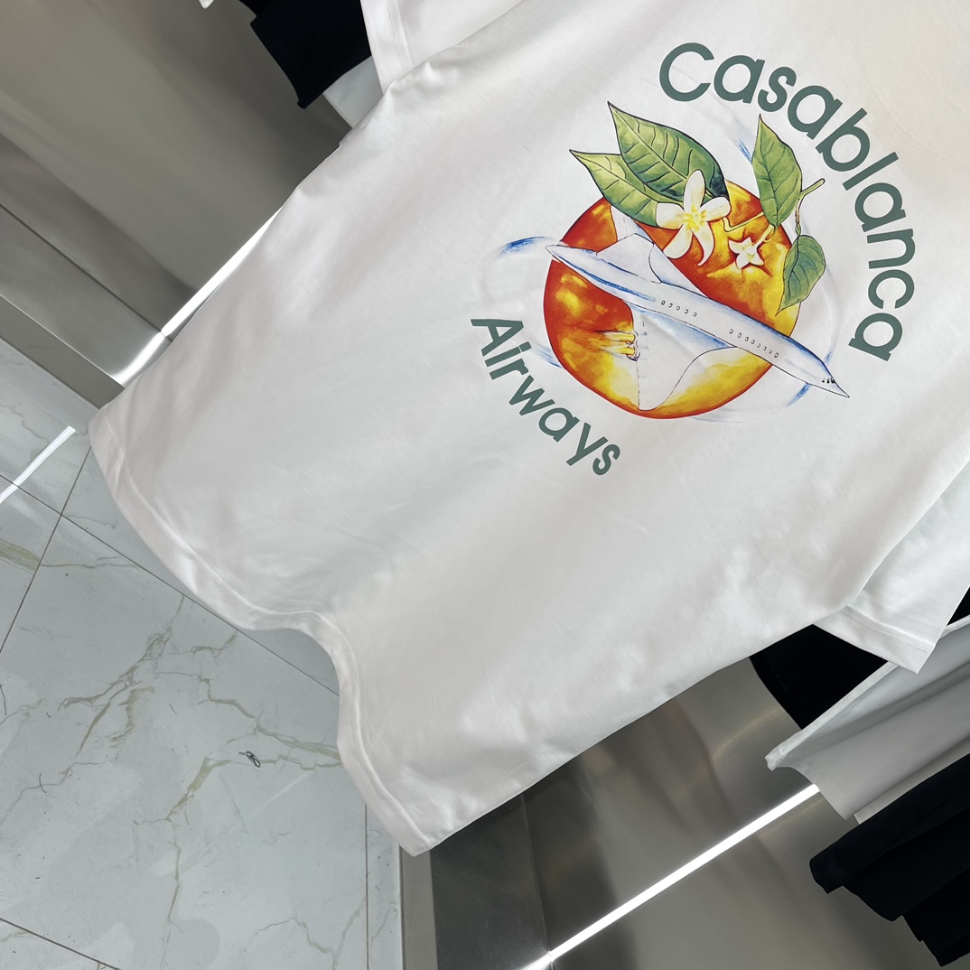 Casablanca Classics Short-Sleeve T-Shirt in Velvet Cotton, White and Black, Various Sizes - 图片 8