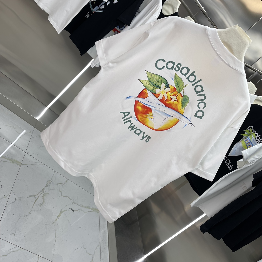 Casablanca Classics Short-Sleeve T-Shirt in Velvet Cotton, White and Black, Various Sizes - 图片 6