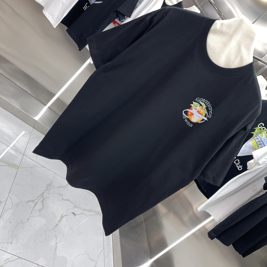 Casablanca Classics Short-Sleeve Velvet Cotton T-shirt: White and Black, Various Sizes - 图片 2