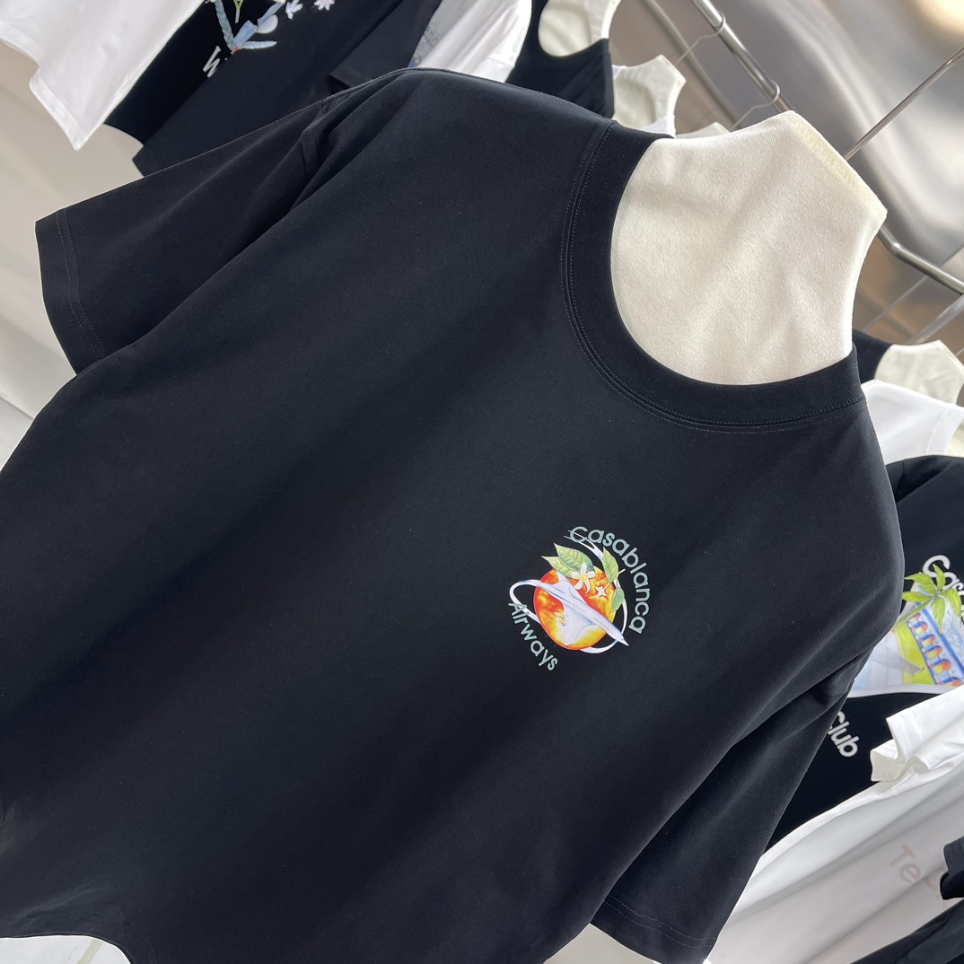 Casablanca Classics Short-Sleeve Velvet Cotton T-shirt: White and Black, Various Sizes - 图片 3
