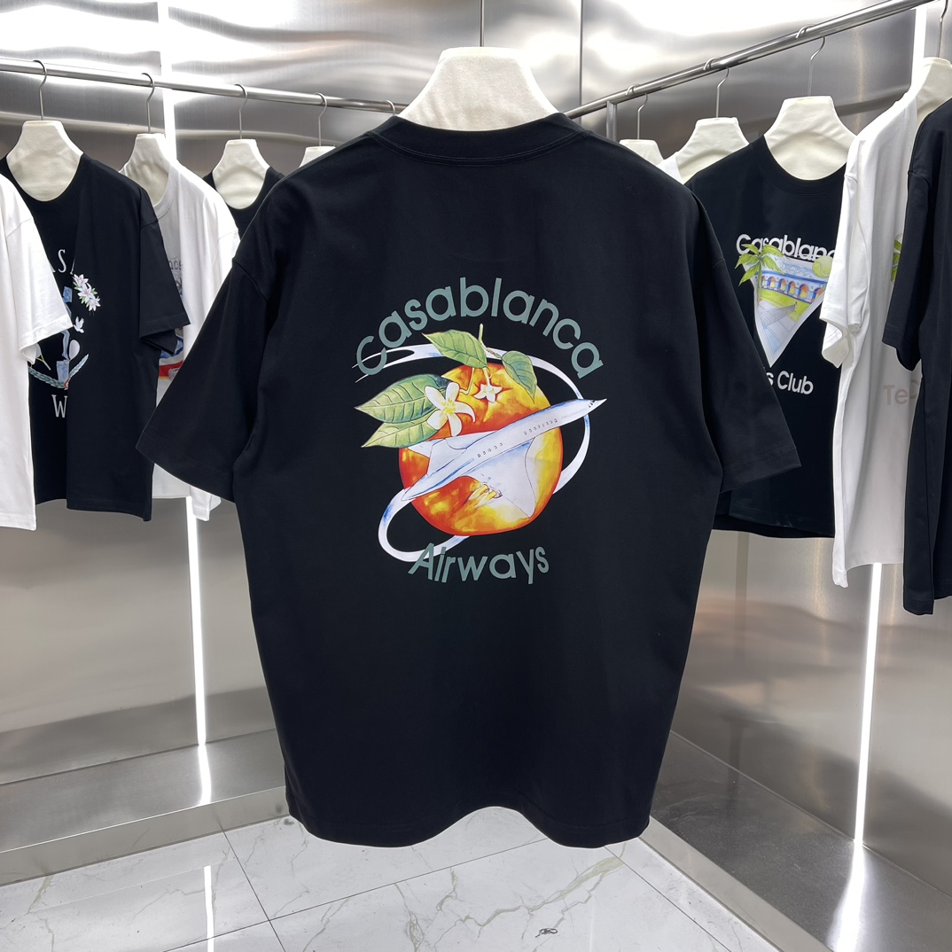 Casablanca Classics Short-Sleeve Velvet Cotton T-shirt: White and Black, Various Sizes - 图片 5