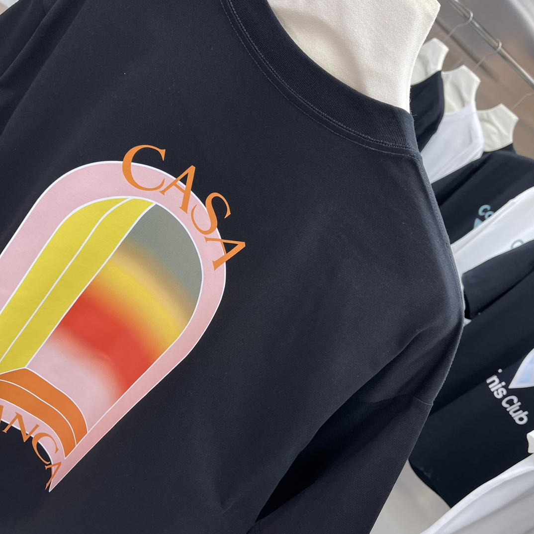 Casablanca Classics Short-Sleeve Velvet Cotton T-shirt – White/Black, Unisex, Wide-fit Sizes - 图片 9