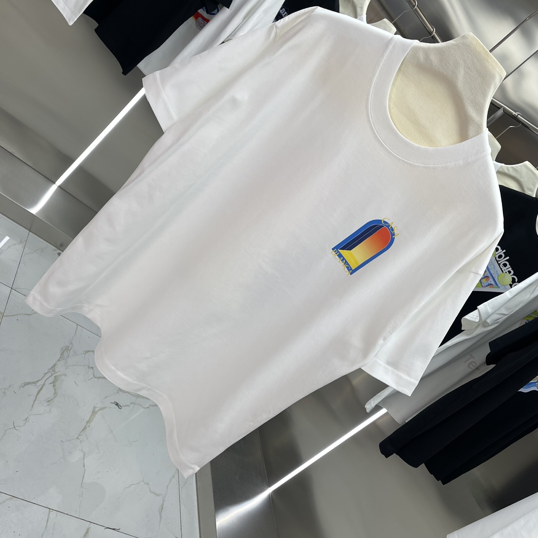 Casablanca Classics Short-Sleeve Velvet Cotton T-Shirt in White and Black - 图片 2