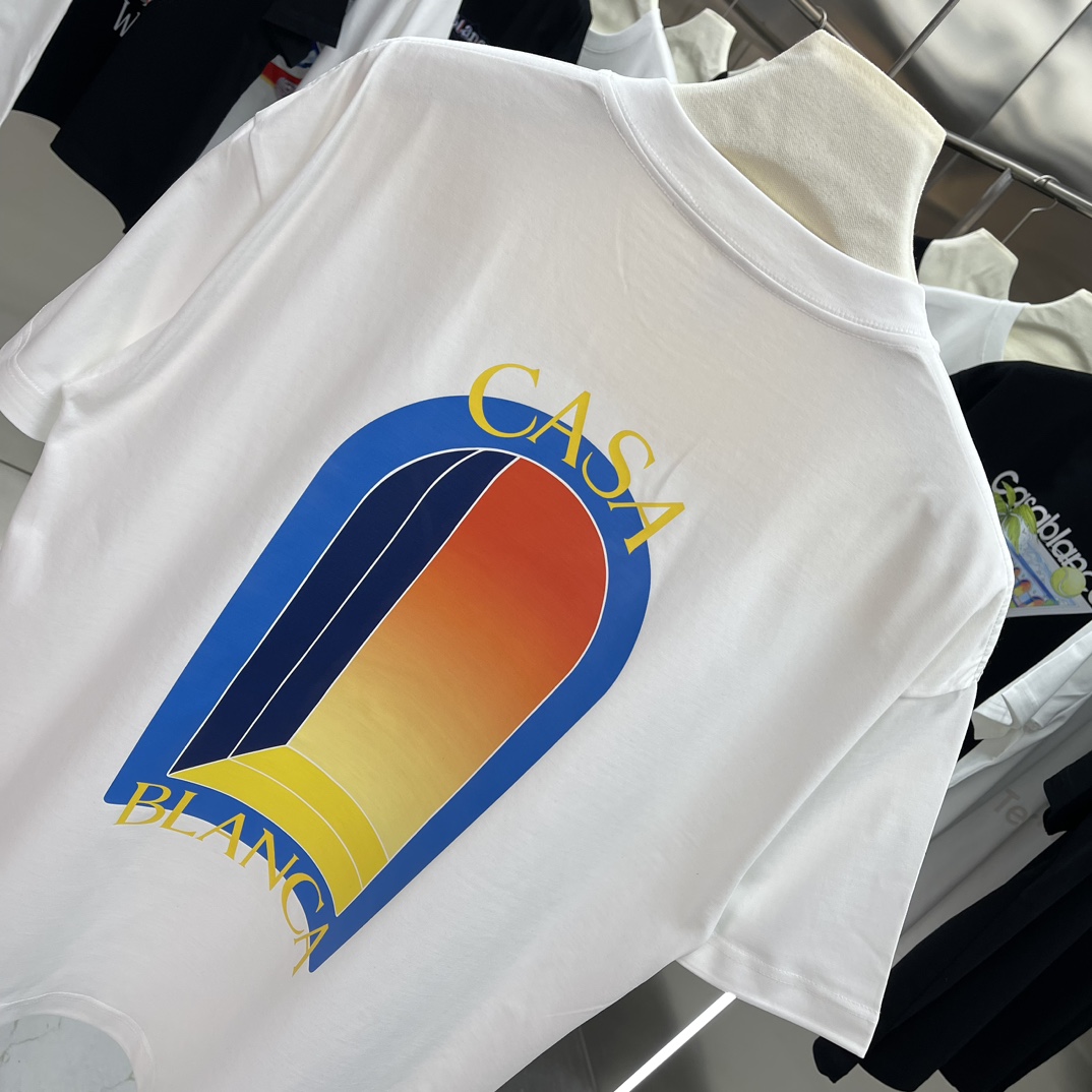 Casablanca Classics Short-Sleeve Velvet Cotton T-Shirt in White and Black - 图片 7