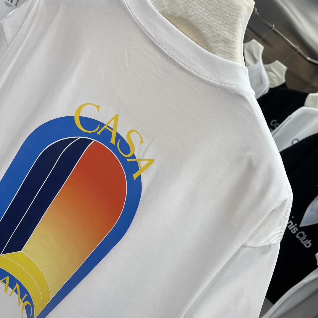 Casablanca Classics Short-Sleeve Velvet Cotton T-Shirt in White and Black - 图片 9