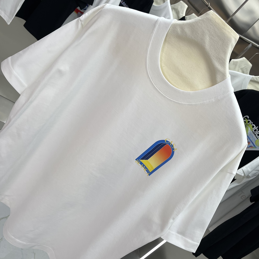 Casablanca Classics Short-Sleeve Velvet Cotton T-Shirt in White and Black - 图片 3