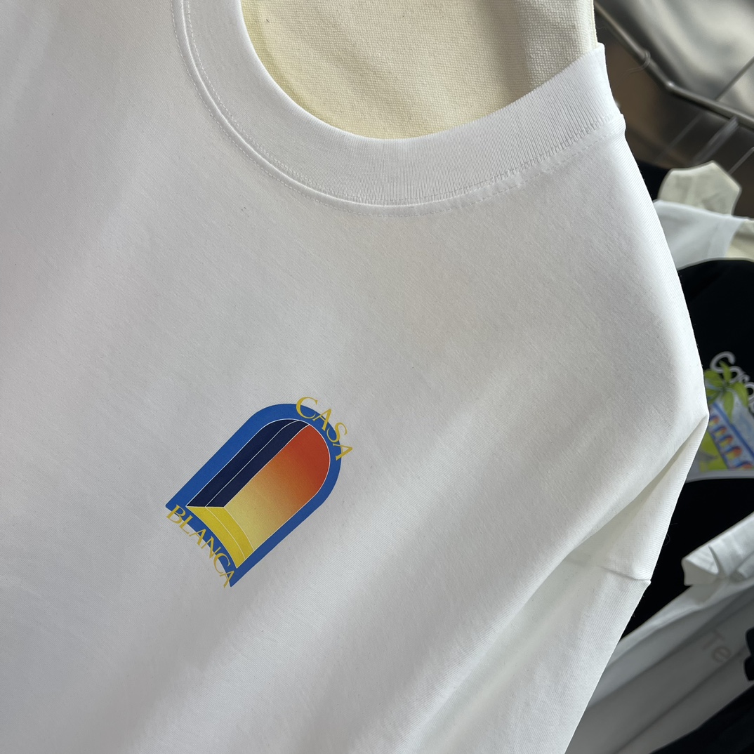 Casablanca Classics Short-Sleeve Velvet Cotton T-Shirt in White and Black - 图片 4