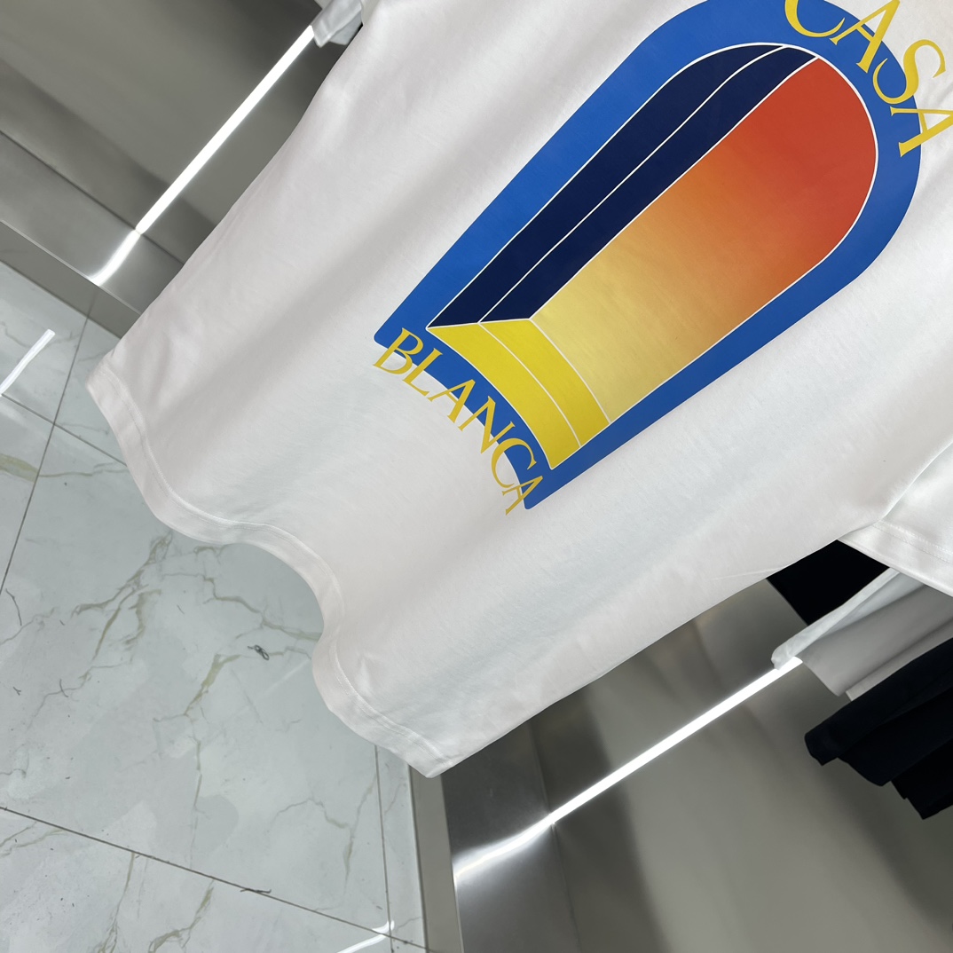 Casablanca Classics Short-Sleeve Velvet Cotton T-Shirt in White and Black - 图片 8