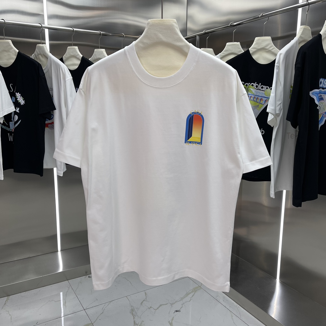 Casablanca Classics Short-Sleeve Velvet Cotton T-Shirt in White and Black