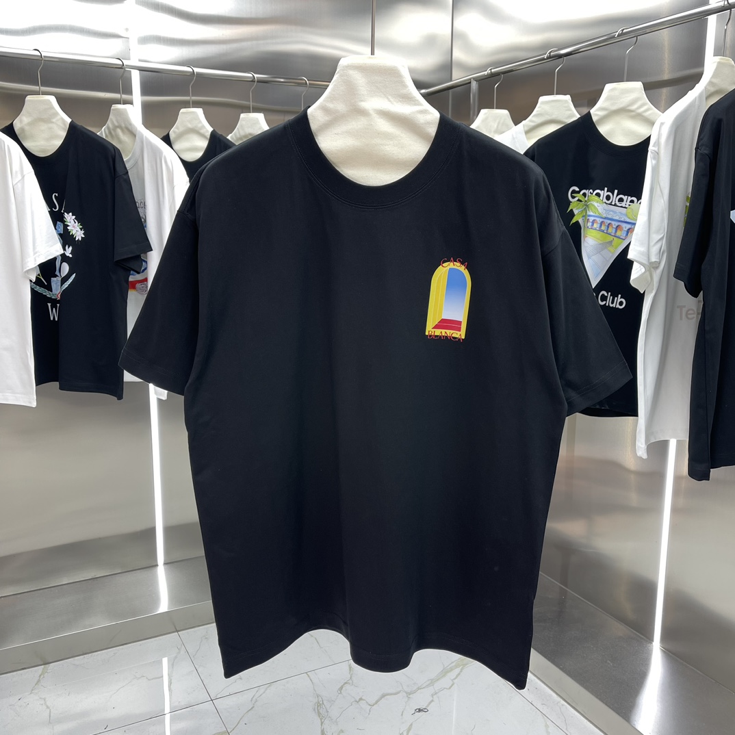 Casablanca Classics Short-Sleeve Velvet Cotton T-shirt in White and Black