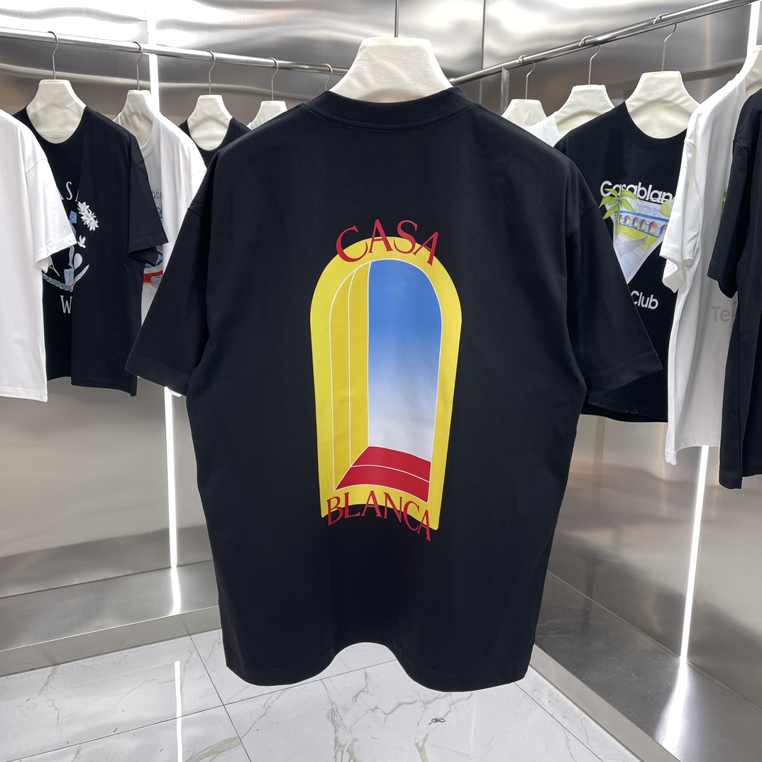Casablanca Classics Short-Sleeve Velvet Cotton T-shirt in White and Black - 图片 5