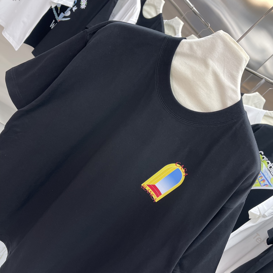 Casablanca Classics Short-Sleeve Velvet Cotton T-shirt in White and Black - 图片 3