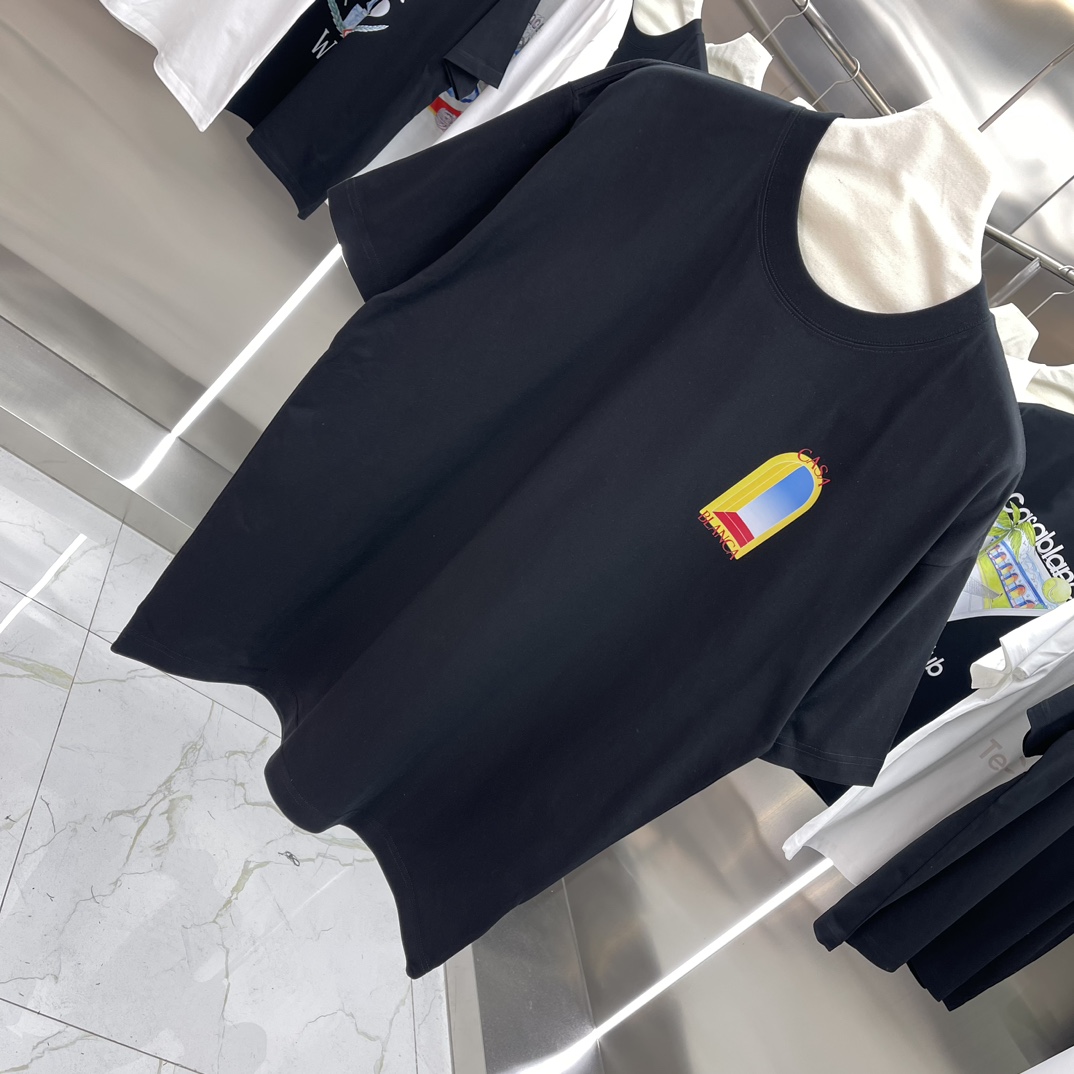 Casablanca Classics Short-Sleeve Velvet Cotton T-shirt in White and Black - 图片 2