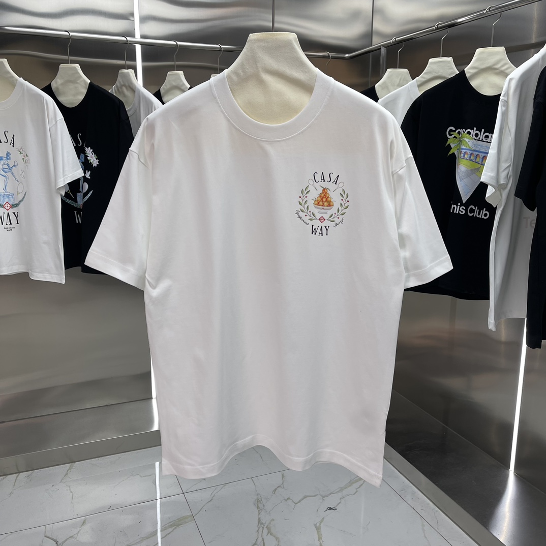 Casablanca Classics Short-Sleeve T-Shirt in Velvet Cotton, White and Black, Various Sizes