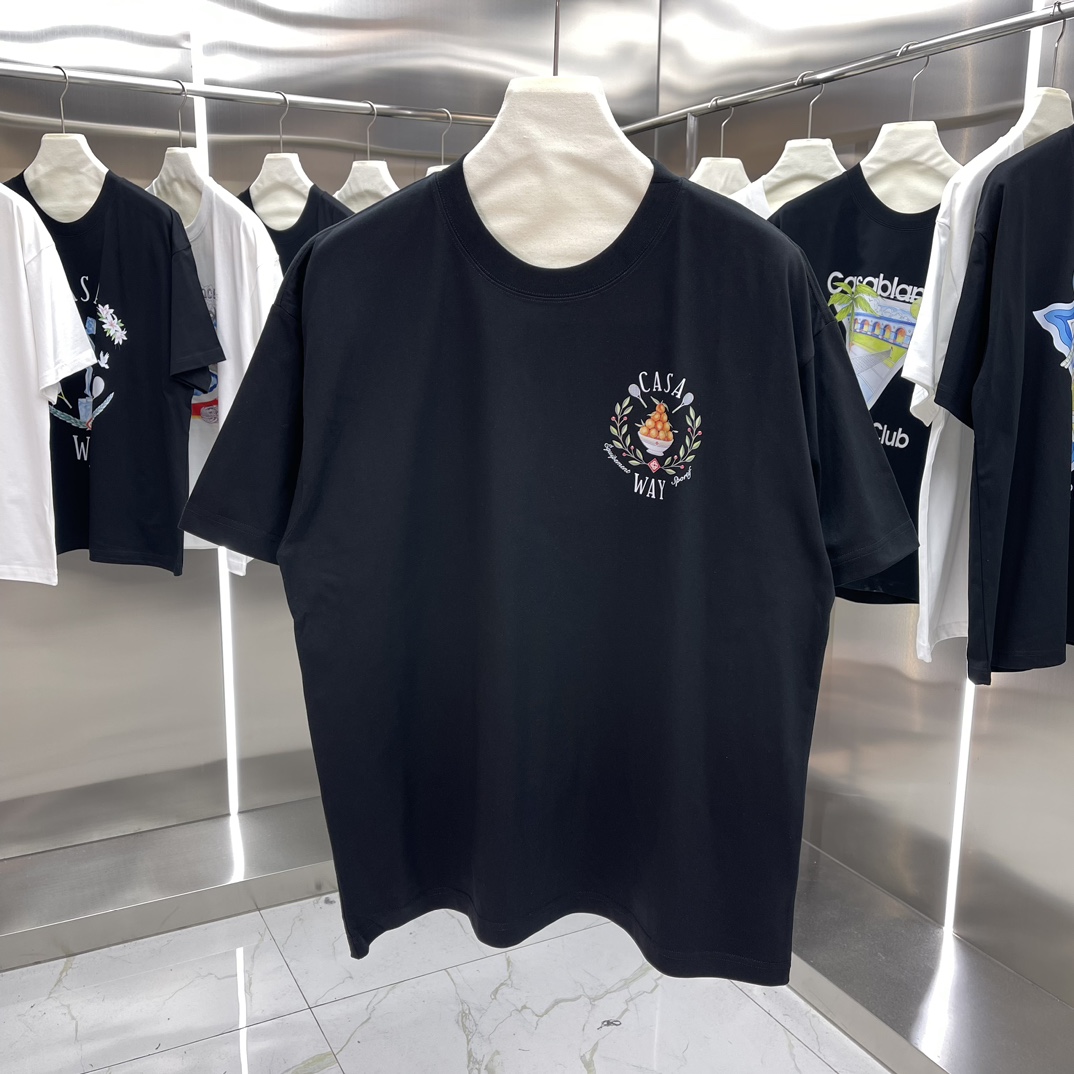 Casablanca Classics Short-Sleeve T-Shirt in Velvet Cotton: White and Black Options - 图片 1