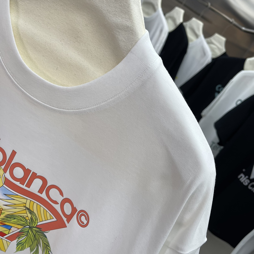 Casablanca Classics Short-Sleeve Velvet Cotton T-shirt in White and Black - 图片 7