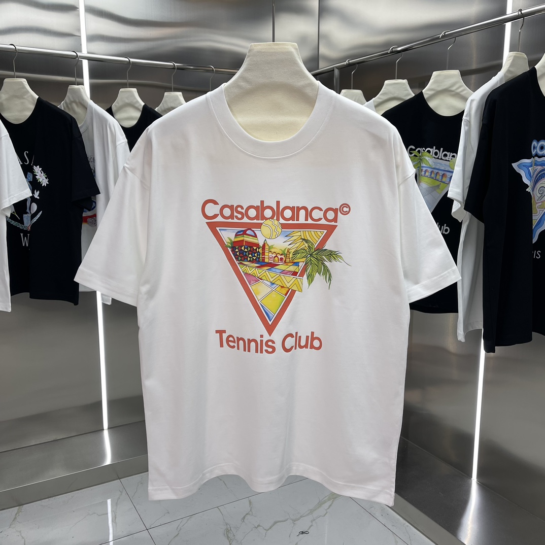 Casablanca Classics Short-Sleeve Velvet Cotton T-shirt in White and Black