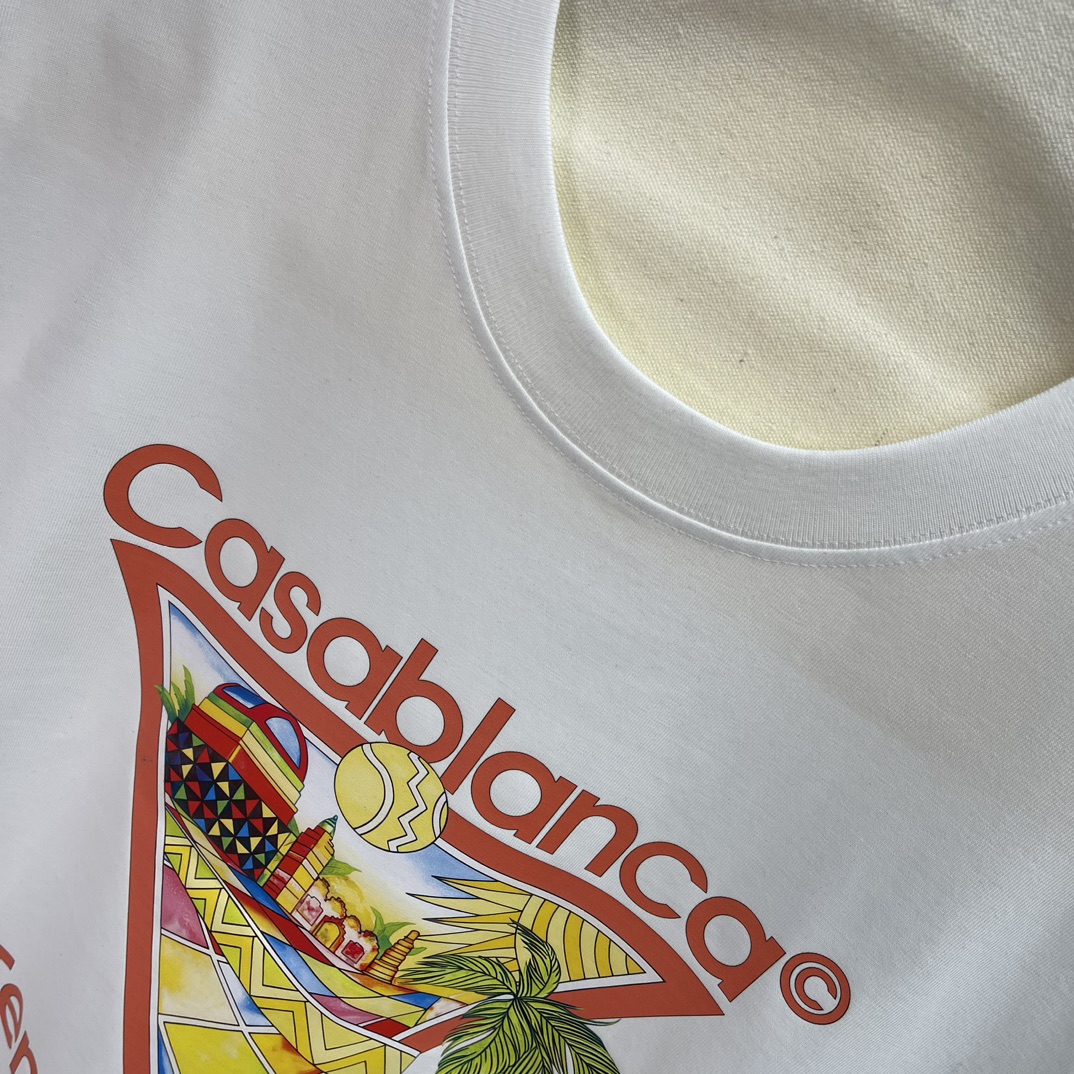 Casablanca Classics Short-Sleeve Velvet Cotton T-shirt in White and Black - 图片 6