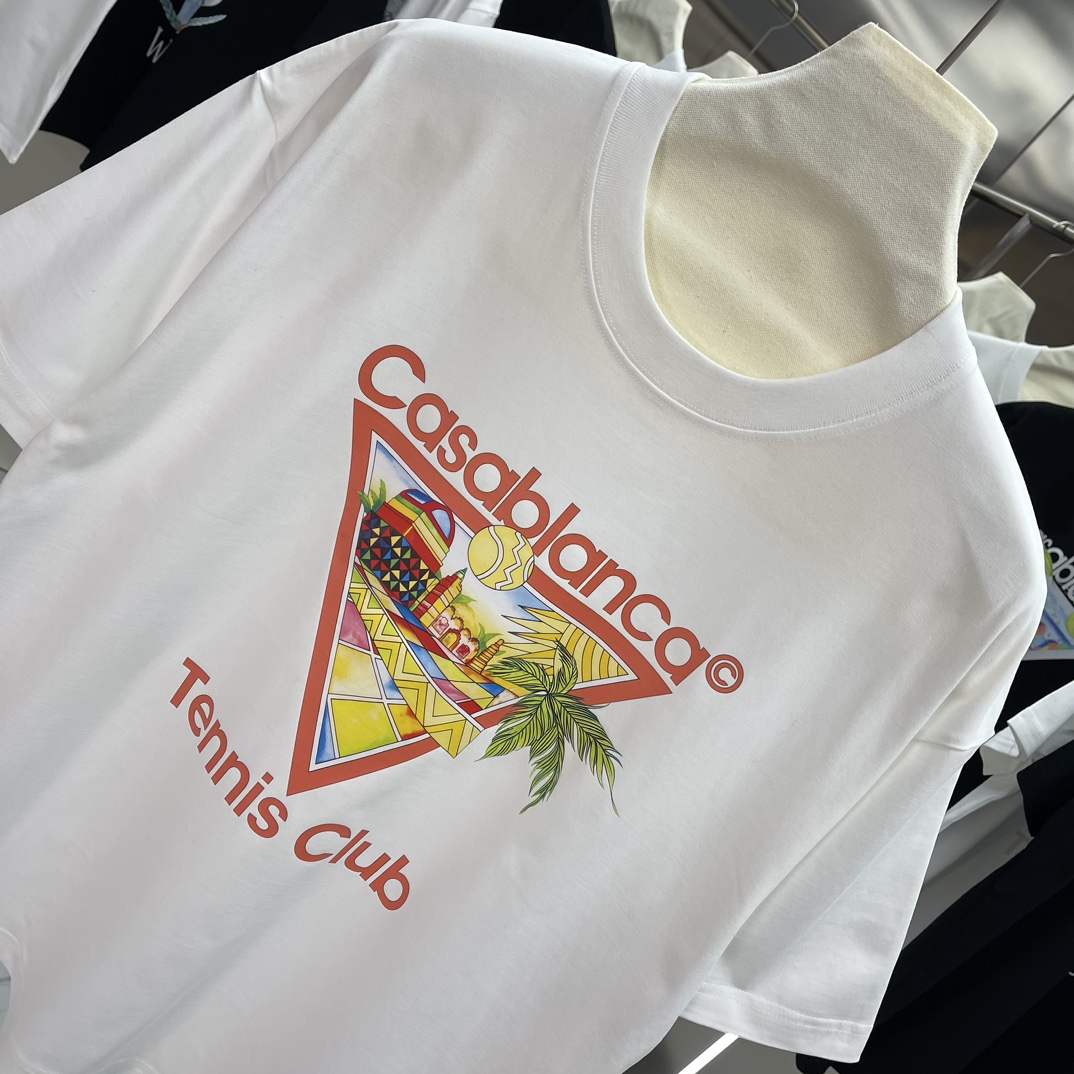 Casablanca Classics Short-Sleeve Velvet Cotton T-shirt in White and Black - 图片 3