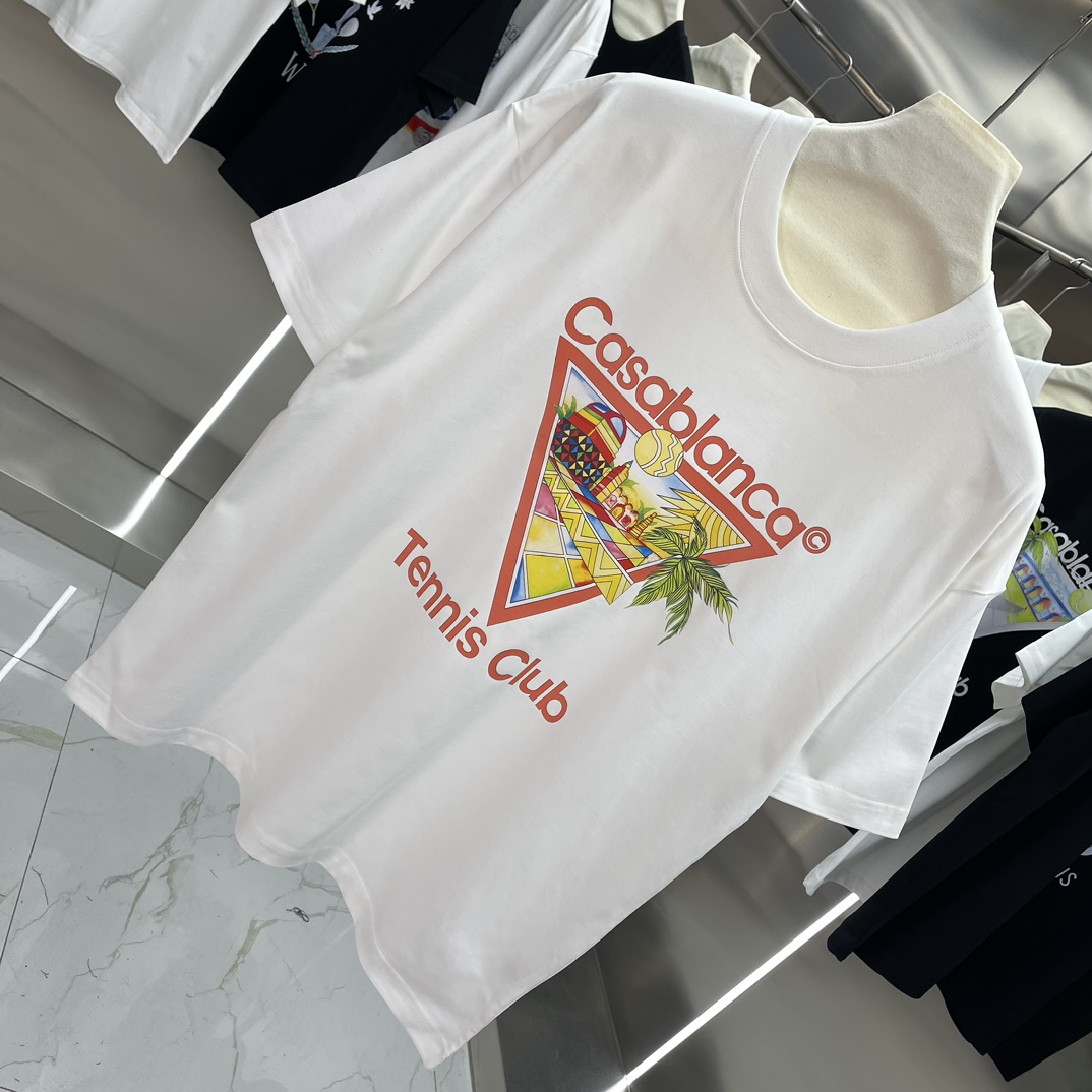 Casablanca Classics Short-Sleeve Velvet Cotton T-shirt in White and Black - 图片 2