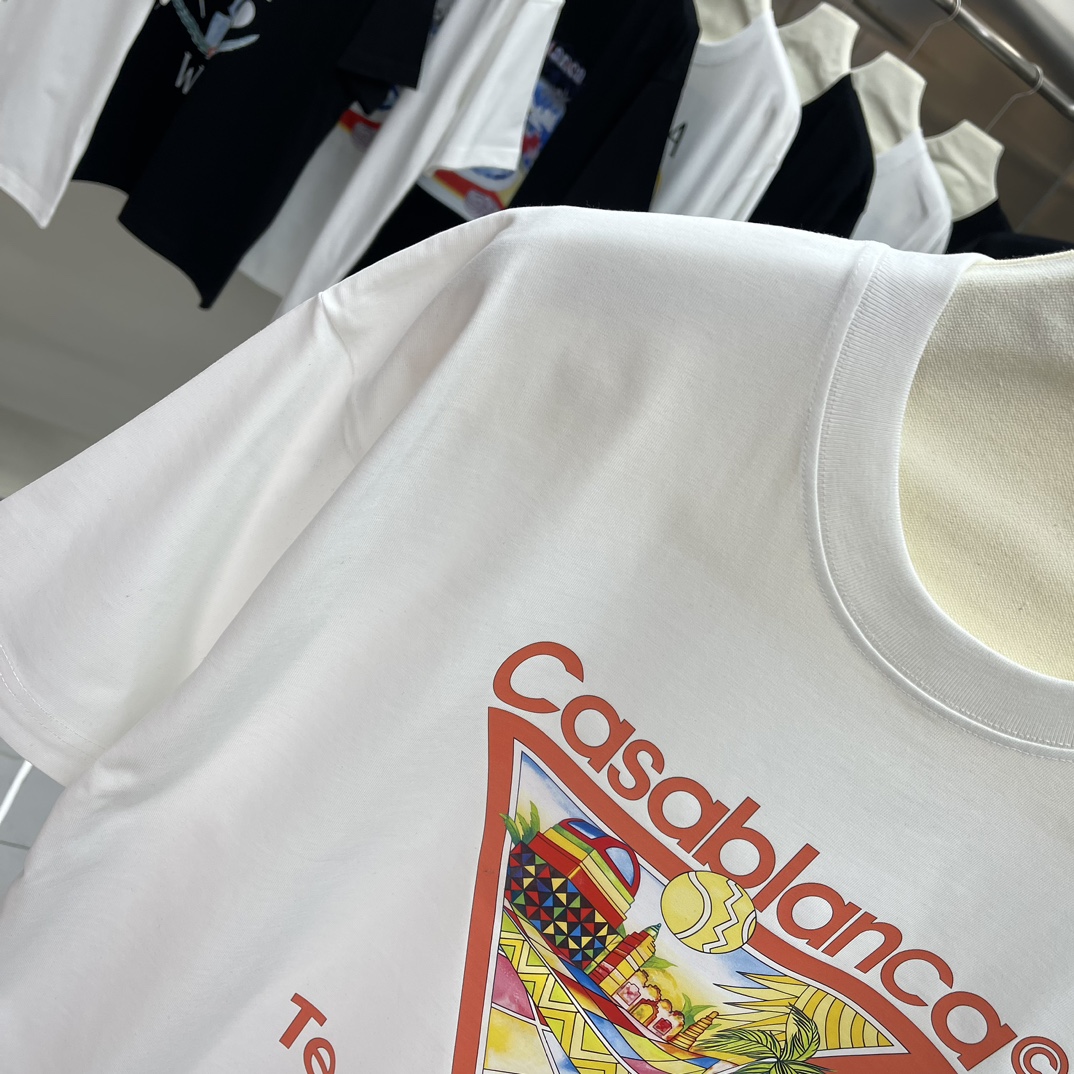 Casablanca Classics Short-Sleeve Velvet Cotton T-shirt in White and Black - 图片 5