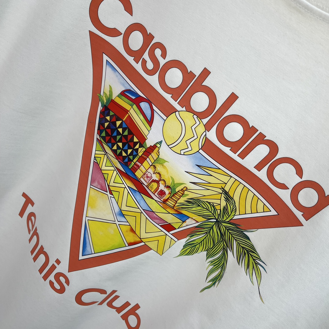 Casablanca Classics Short-Sleeve Velvet Cotton T-shirt in White and Black - 图片 8