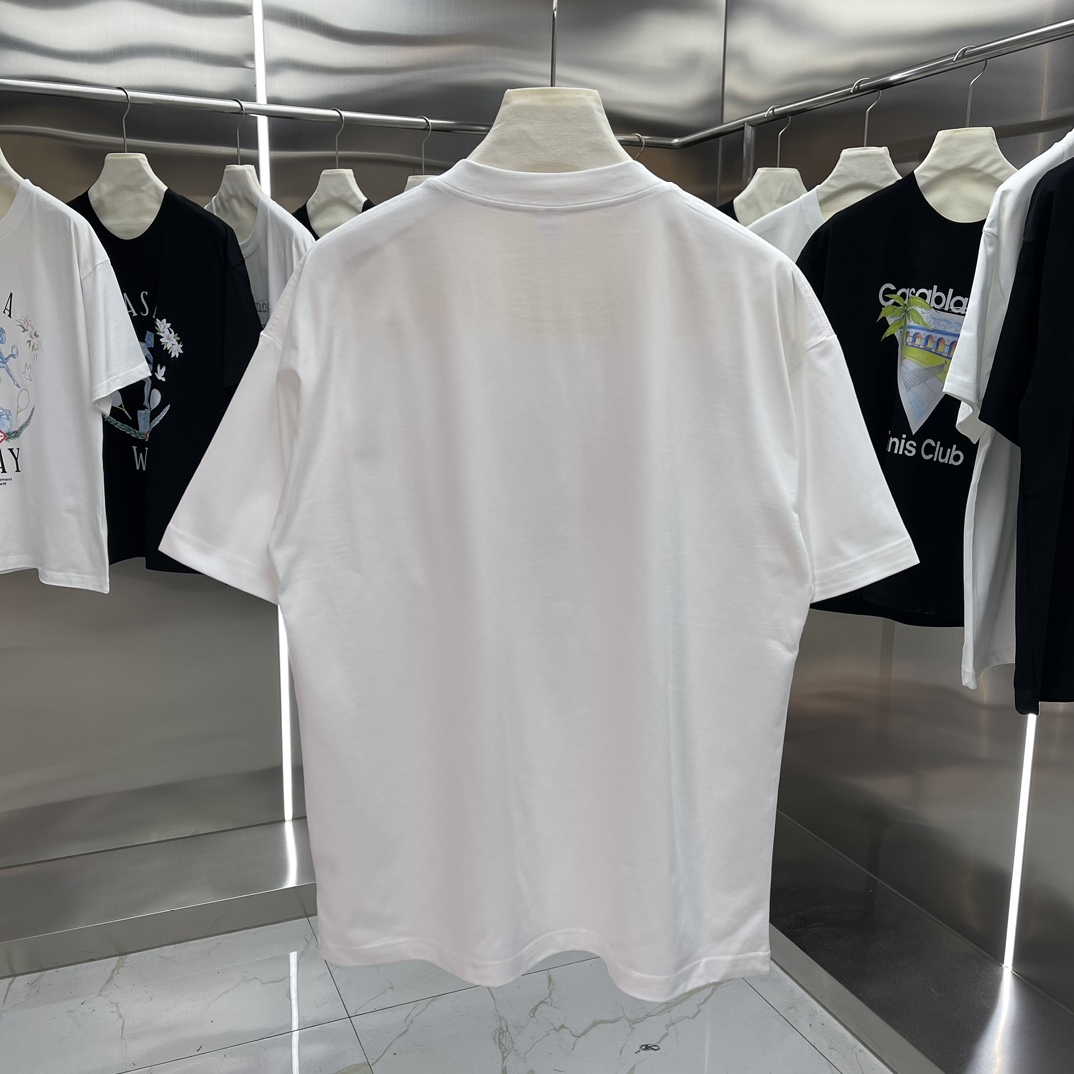 Casablanca Classics Short-Sleeve Velvet Cotton T-shirt in White and Black - 图片 9