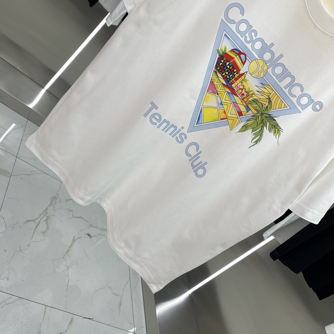Casablanca Classics Short-Sleeve Velvet Cotton T-Shirt in White and Black, Unisex Sizes - 图片 4