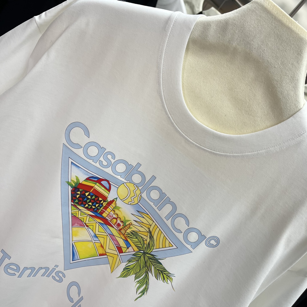 Casablanca Classics Short-Sleeve Velvet Cotton T-Shirt in White and Black, Unisex Sizes - 图片 6