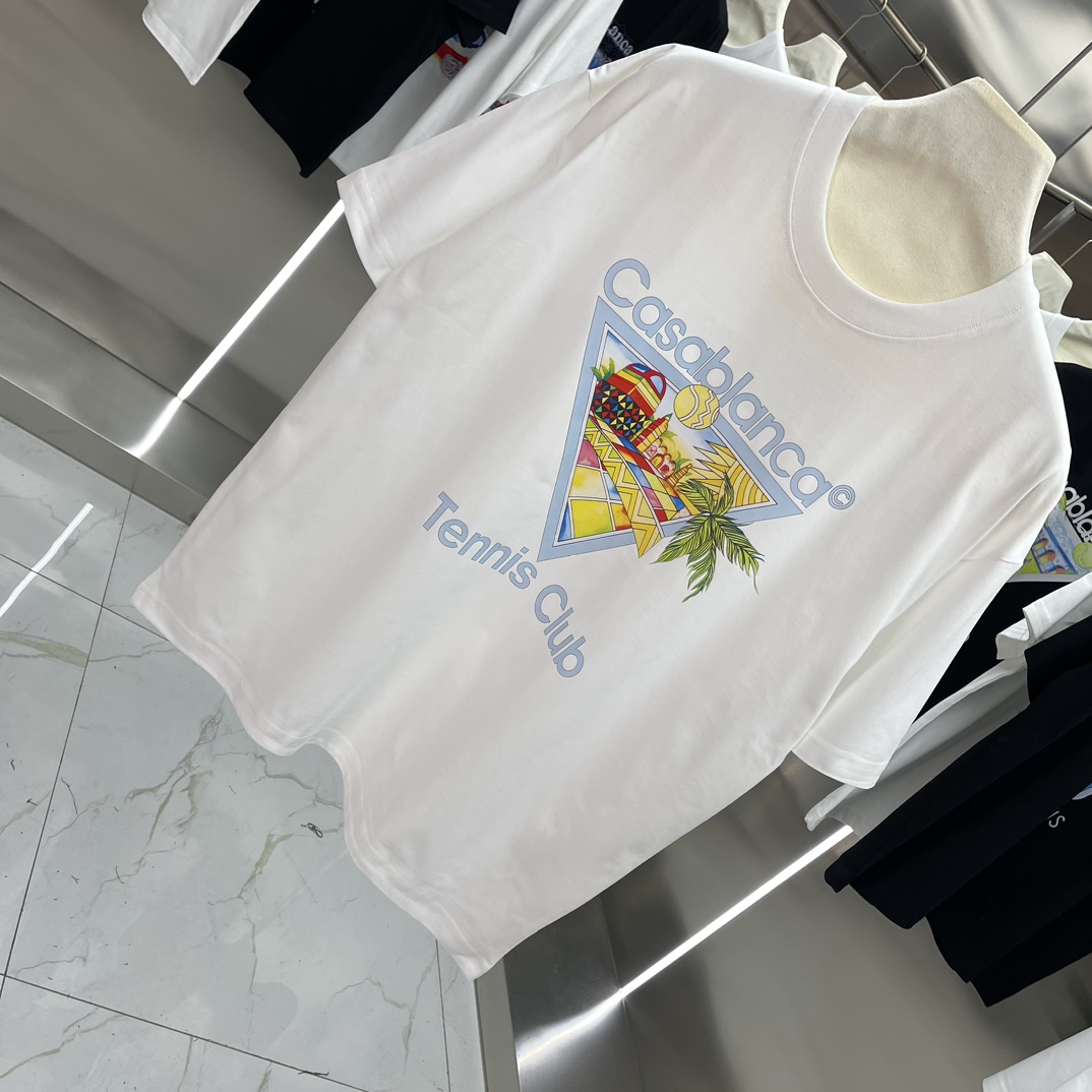 Casablanca Classics Short-Sleeve Velvet Cotton T-Shirt in White and Black, Unisex Sizes - 图片 2