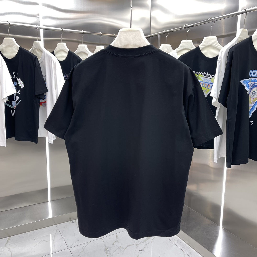 Casablanca Classics Short-Sleeve Velvet Cotton T-shirt in White and Black, Various Sizes - 图片 9