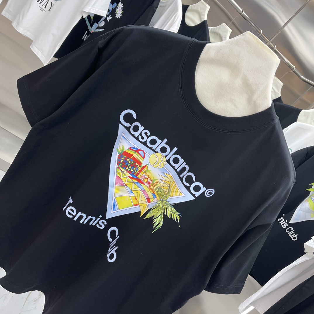 Casablanca Classics Short-Sleeve Velvet Cotton T-shirt in White and Black, Various Sizes - 图片 3