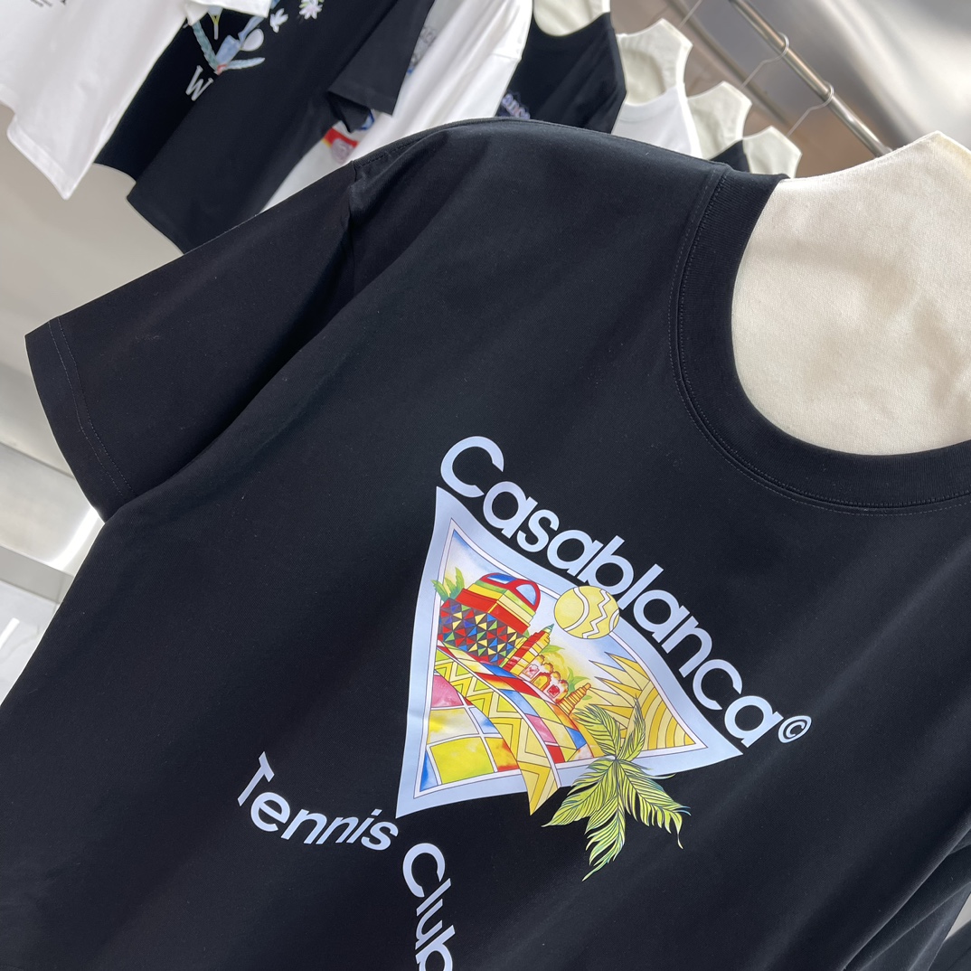 Casablanca Classics Short-Sleeve Velvet Cotton T-shirt in White and Black, Various Sizes - 图片 5