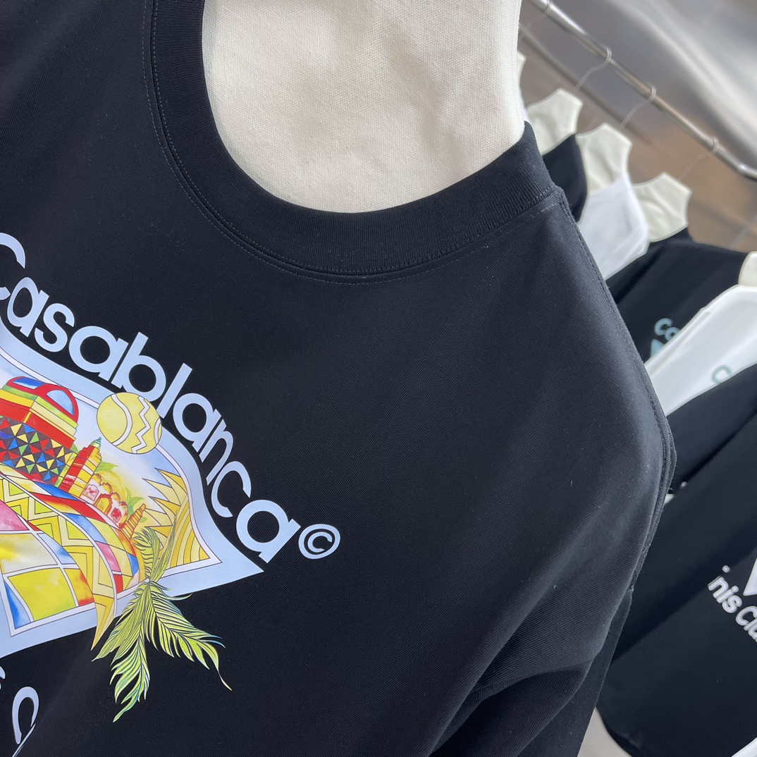 Casablanca Classics Short-Sleeve Velvet Cotton T-shirt in White and Black, Various Sizes - 图片 7