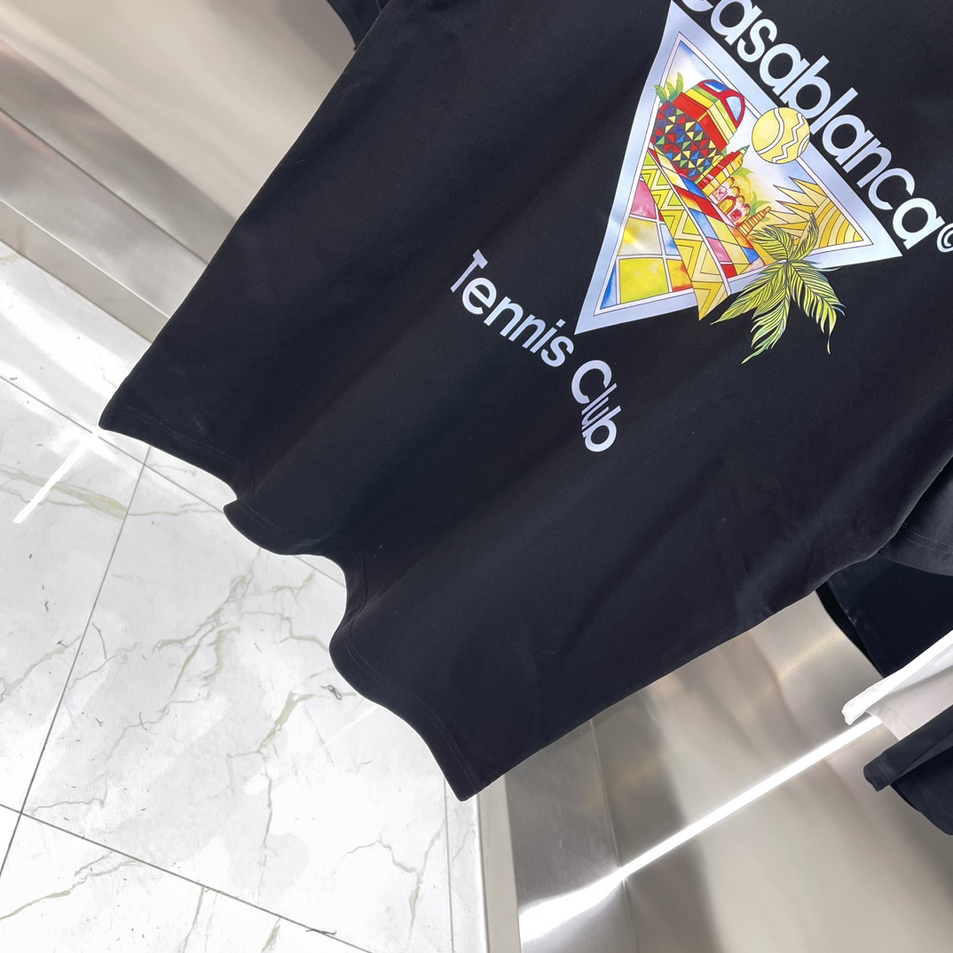 Casablanca Classics Short-Sleeve Velvet Cotton T-shirt in White and Black, Various Sizes - 图片 4