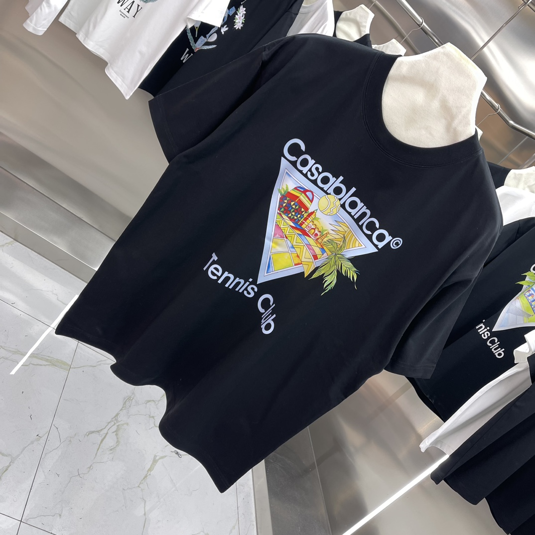 Casablanca Classics Short-Sleeve Velvet Cotton T-shirt in White and Black, Various Sizes - 图片 2