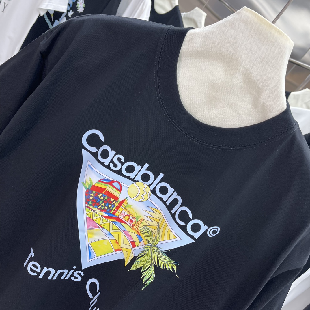 Casablanca Classics Short-Sleeve Velvet Cotton T-shirt in White and Black, Various Sizes - 图片 6