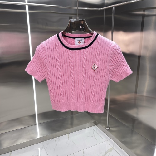 Casablanca Women's Pink Cable Knit Short Sleeve Sweater Top 1 Casablanca Women's Pink Cable Knit Short Sleeve Sweater Top