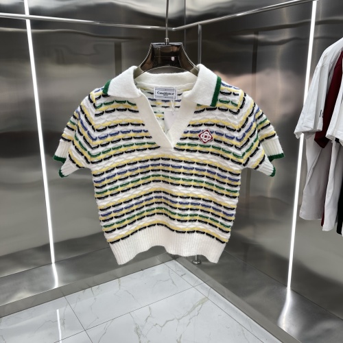 Casablanca Women's Striped Knit Polo Shirt | Short Sleeve Sweater Top 1 Casablanca Women’s Striped Knit Polo Shirt | Short Sleeve Sweater Top