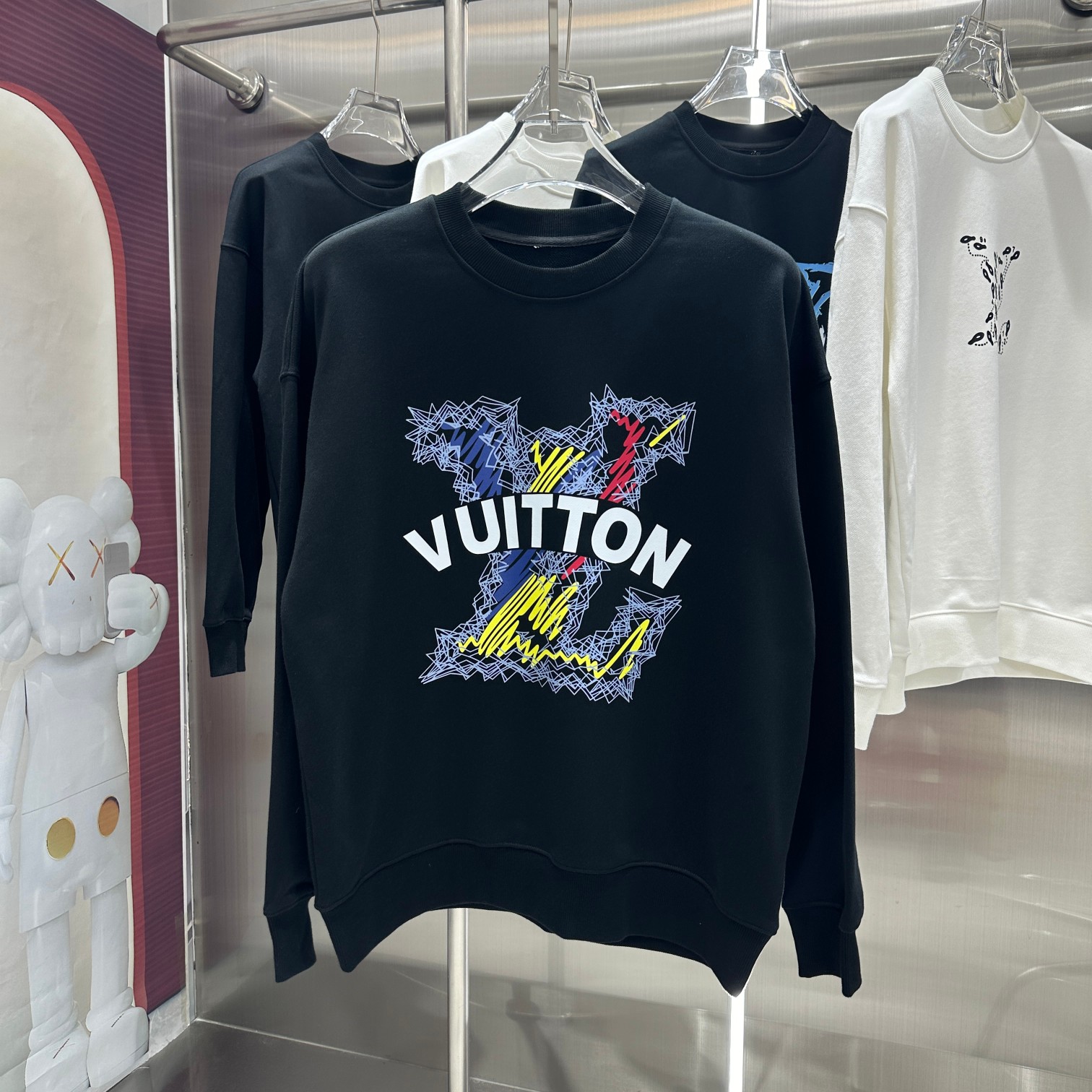 Louis Vuitton Clothing Sweatshirts Black White Printing Unisex Fall/Winter Collection