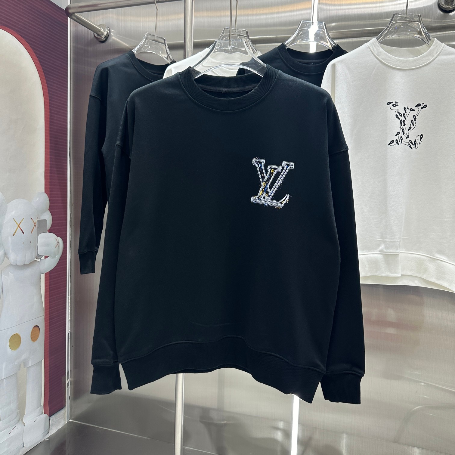 Louis Vuitton Clothing Sweatshirts Black White Printing Unisex Fall/Winter Collection