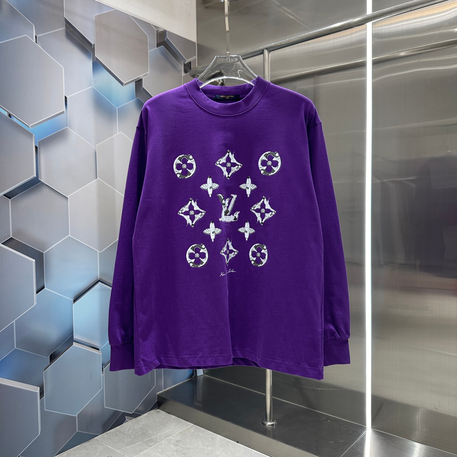 Louis Vuitton Sale
 Clothing T-Shirt Black Green Purple White Printing Unisex Fall/Winter Collection Long Sleeve