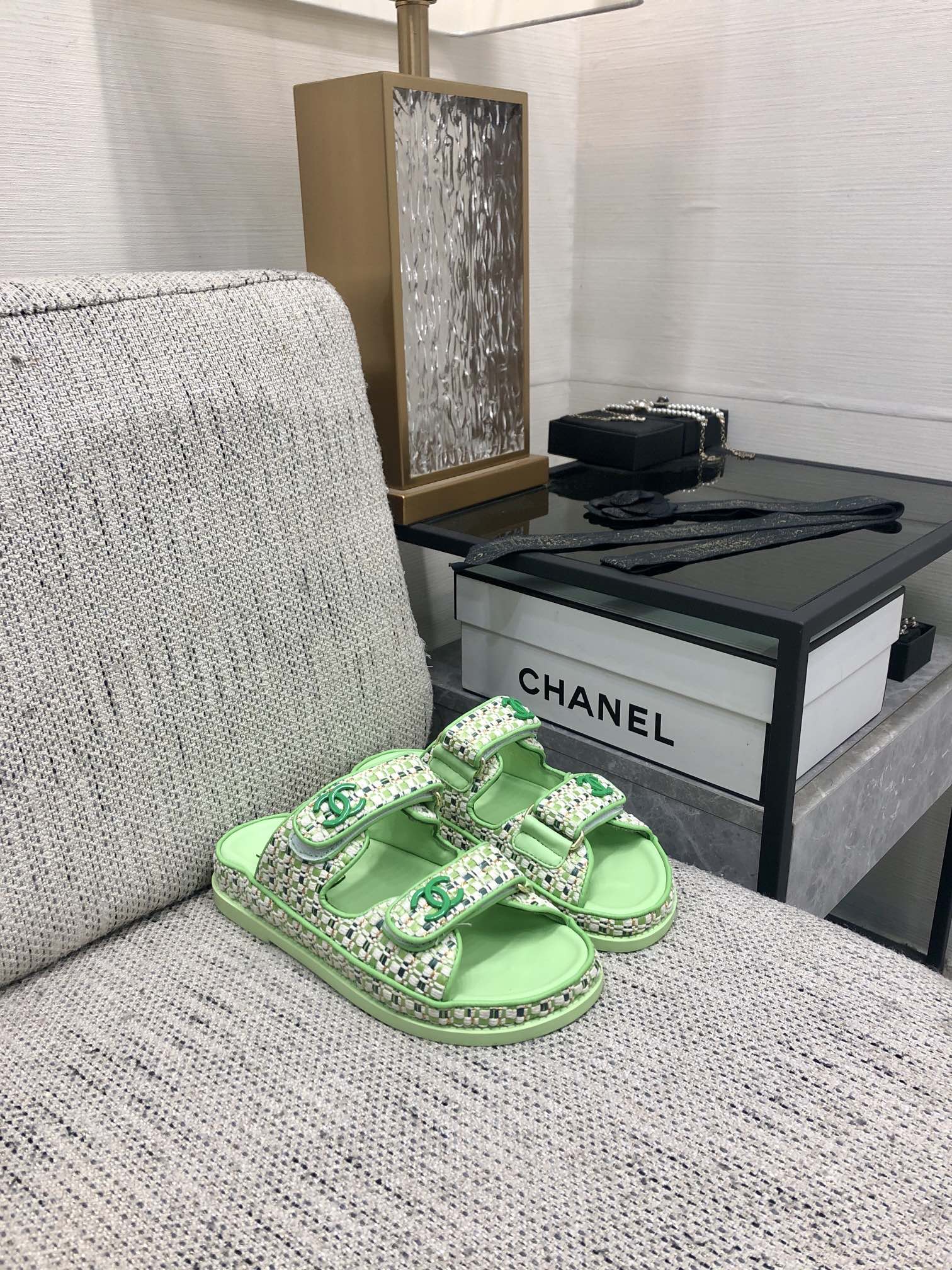 Chanel 2024 Handmade Velcro Sandals - Woven Fabric & Lambskin 5 i1717014294 2413 5